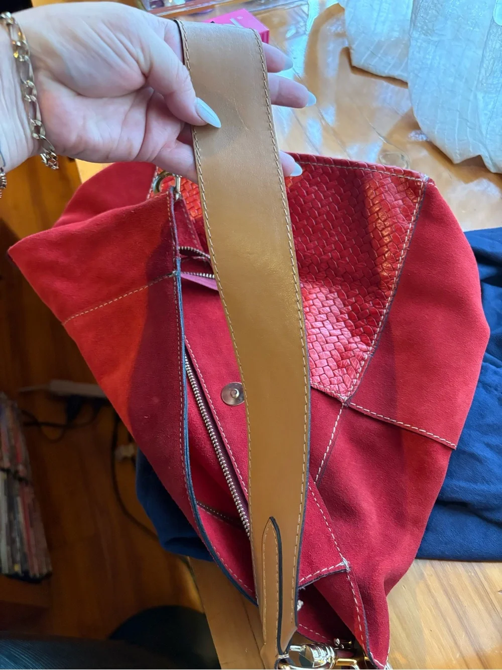 Vintage Prada Red  Woven Suede Shoulder Bag